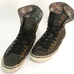 True Religion Leather/ Canvas Foldable Hi Top